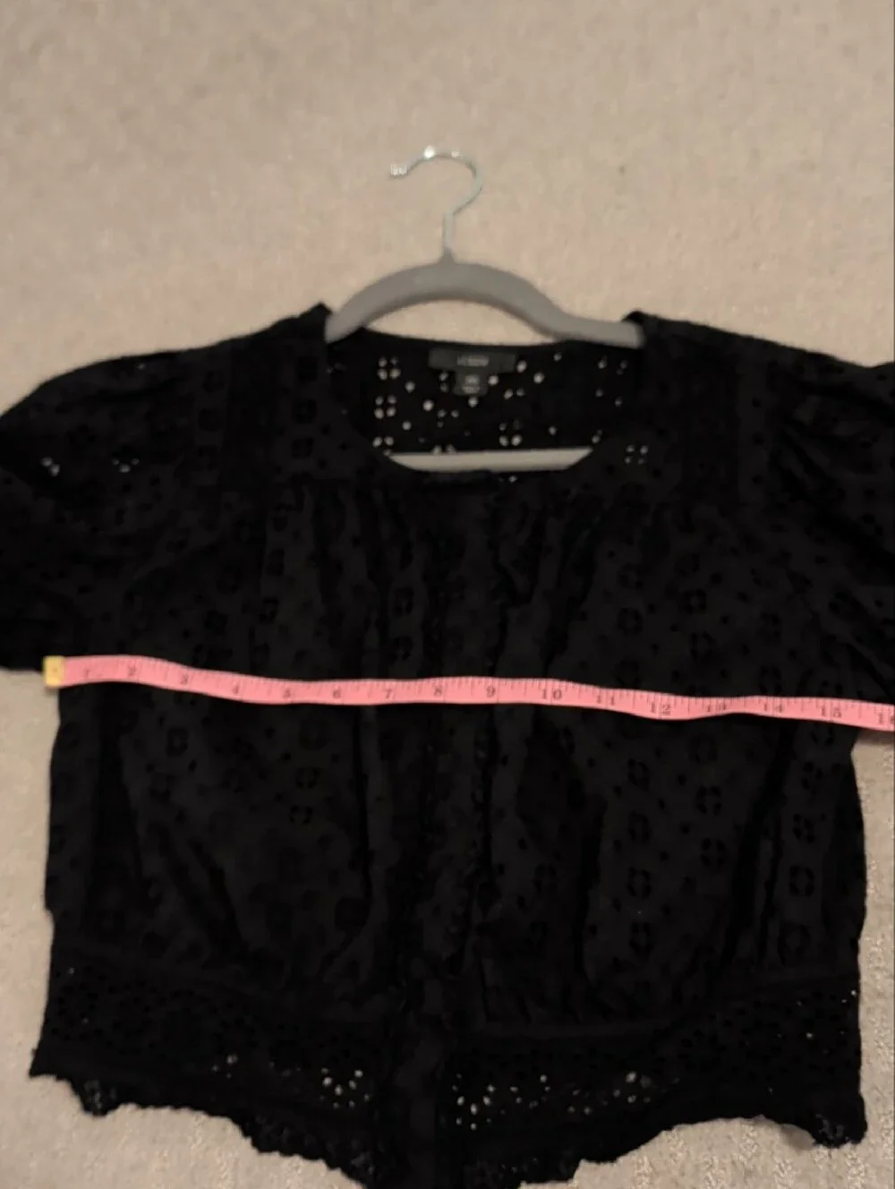 J. Crew Black Eyelet Puff-Sleeve Cropped Blouse